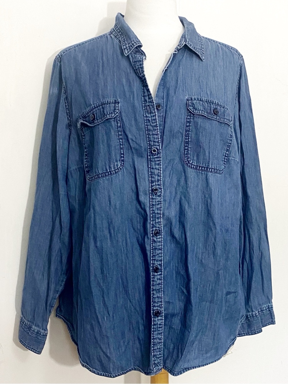 St. John’s Bay Blue Cotton Denim Chest Pockets Button-Up Shirt 2X